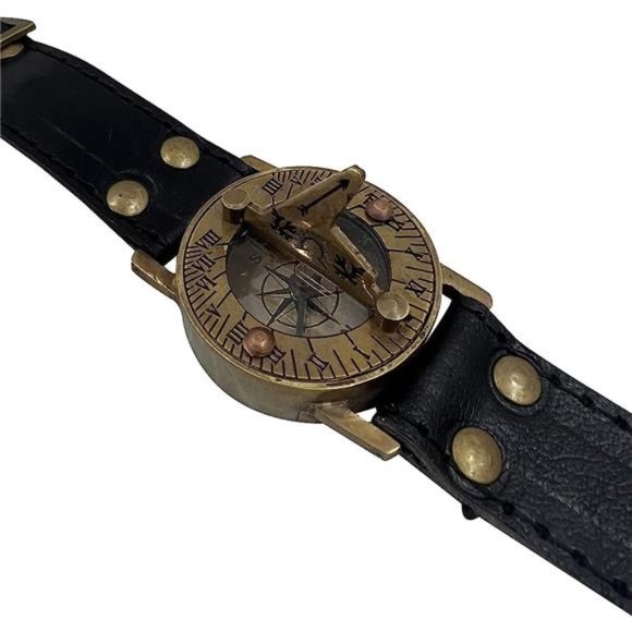 Vintage Antique Sundial Compass with Leather Band Retro Watch Compass Nautical - Picture 6 of 6